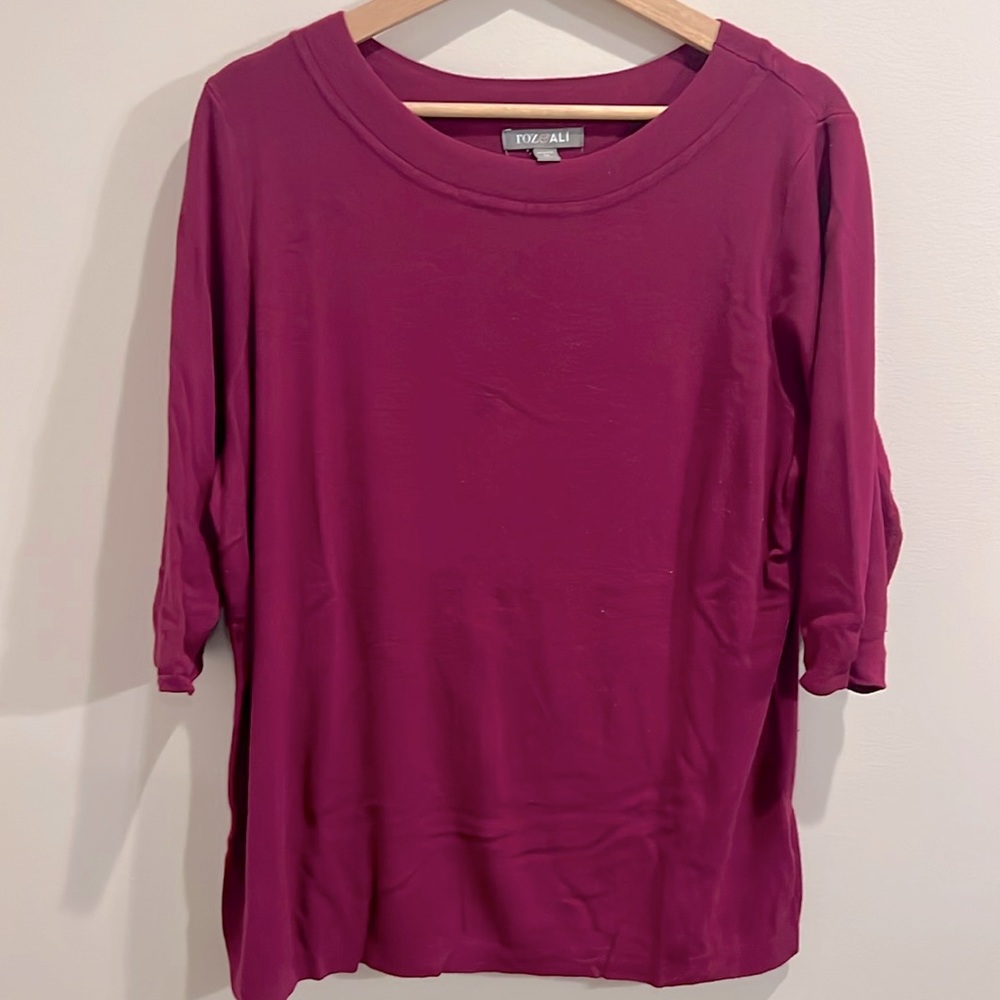 ROZ & ALI Women's Short Sleeve Crew Neck Sweater (Plum Purple)(Size: 1X) EUC